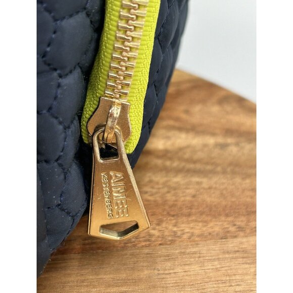Aimee Kestenberg Cosmetic Bag Tote Quilted Puffer Navy Blue Zip Belt Handle - Picture 7 of 13